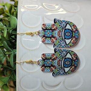 MOSAIC HAMSA DROP EARRINGS